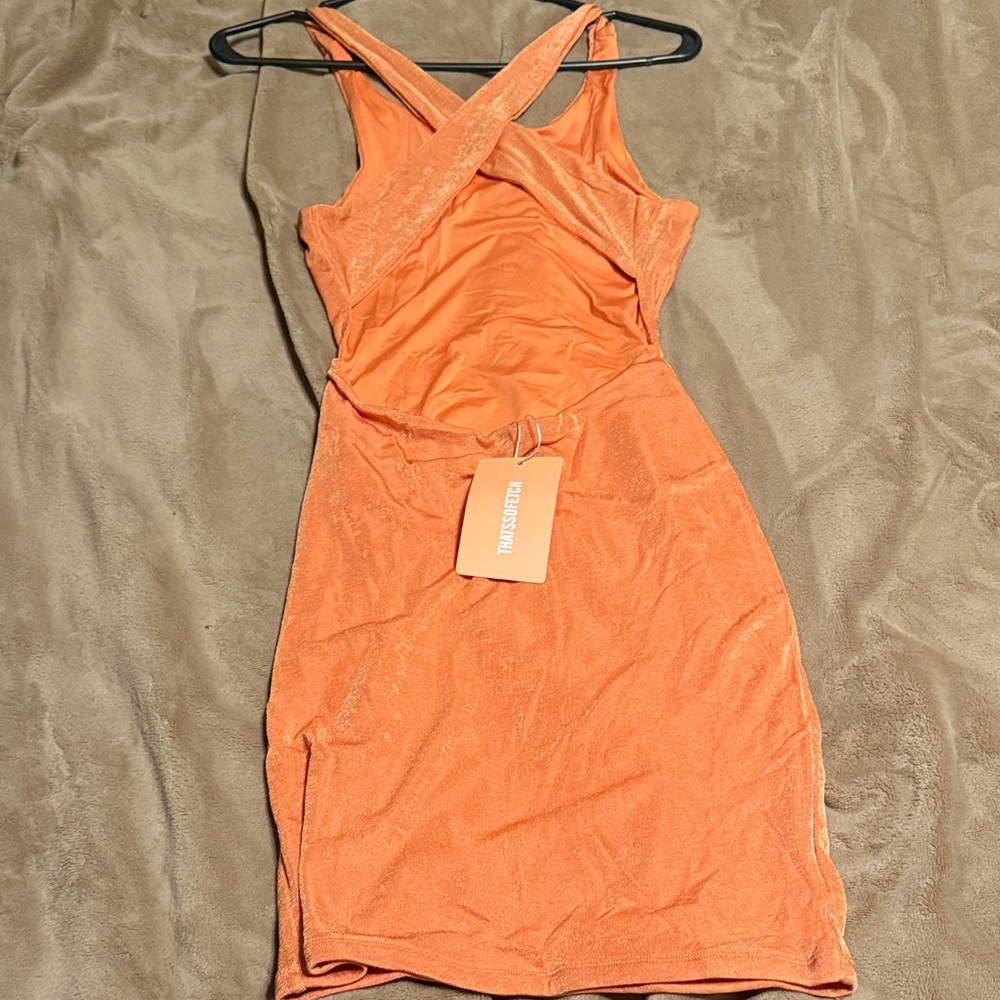 Women's Orange Mini Dress with Crossback Straps - Picture 3 of 4
